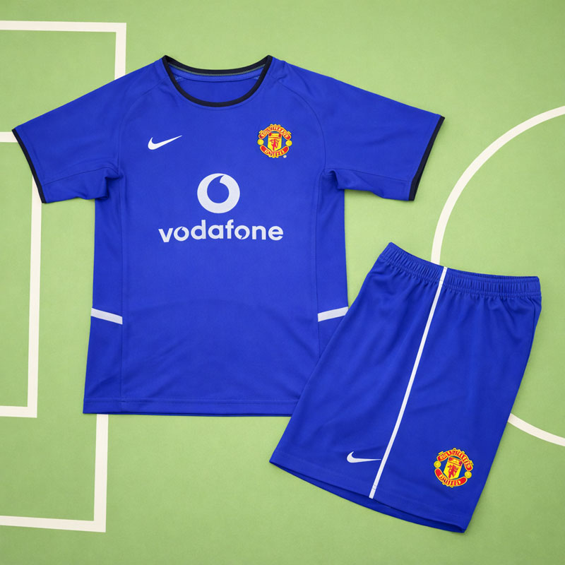 Manchester United 2002/03 tredjetröja barn – retro blå tröja