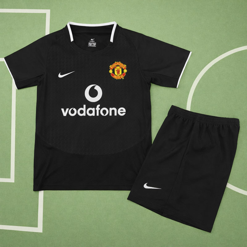 Manchester United 2003/05 bortatröja barn - svart fotbollströja och shorts