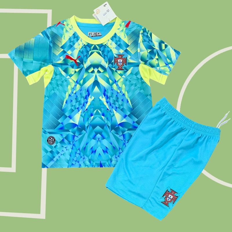 Portugal VM 2026 målvaktströja för barn – blå fotbollströja + shorts set