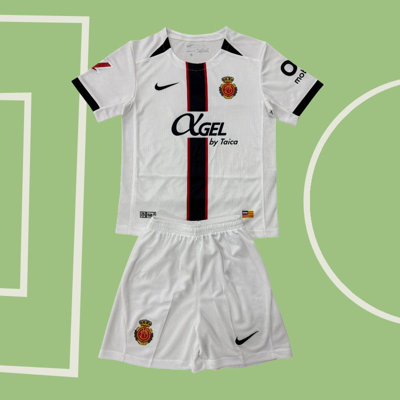 RCD Mallorca fotbollströja barn 2025/26 - vit bortatröja med shorts