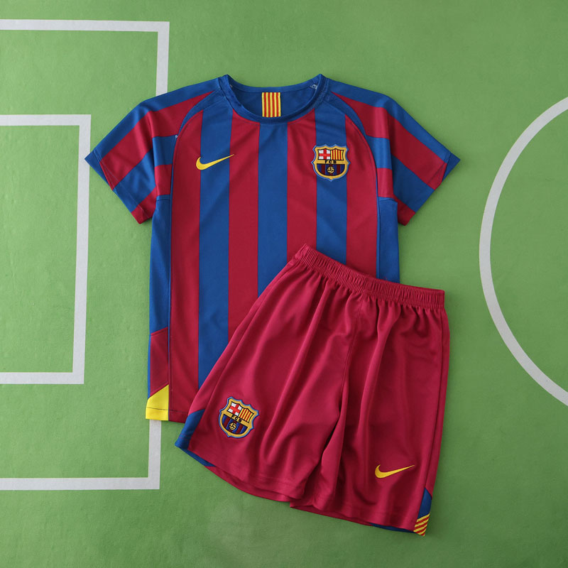 Barcelona 2005/06 retro fotbollströja barn set - hemmatröja med shorts