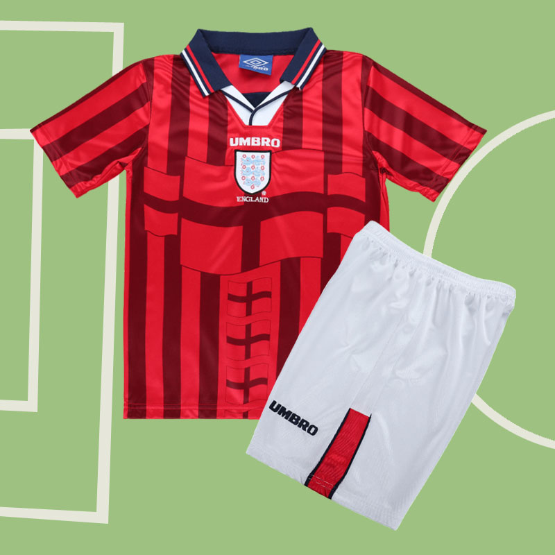 England 1998 retro bortaställ barn - fotbollsställ med tröja och shorts