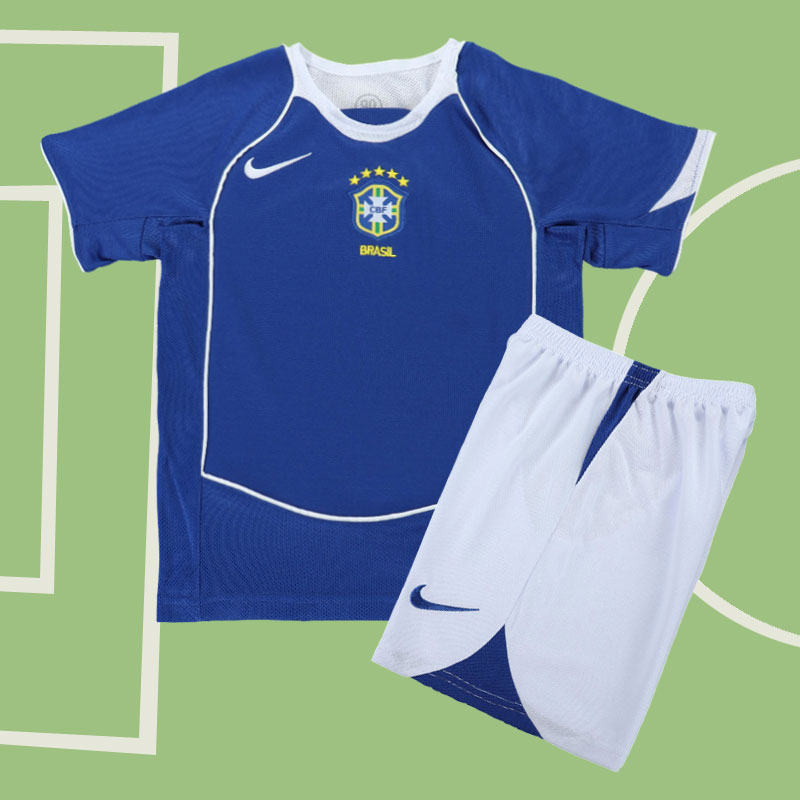 Brasilien 2004 retro bortatröja barn - fotbollströja och shorts