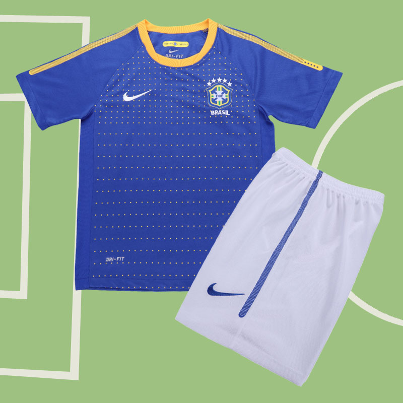 Brasilien 2010 bortatröja barn retro - fotbollströja + shorts set