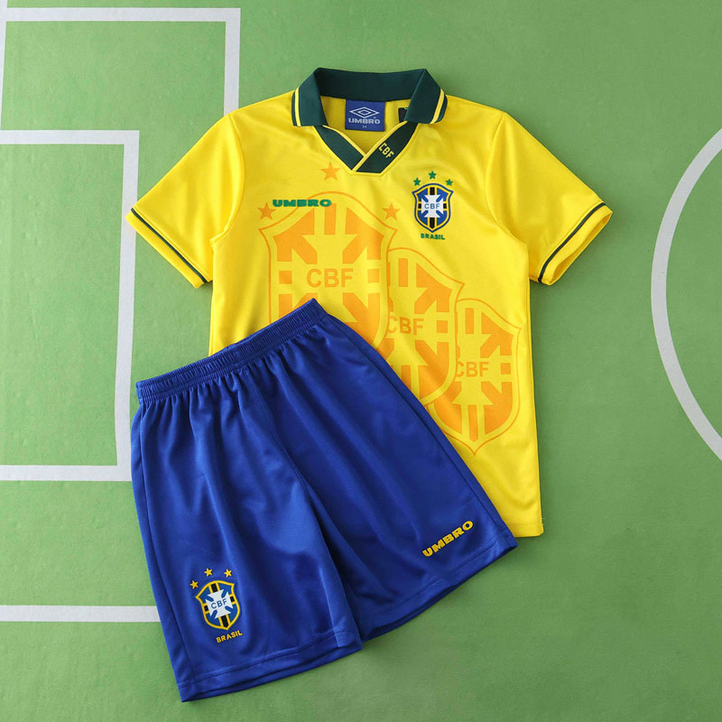 Brasilien 1994 barn fotbollsställ - retro hemmatröja med shorts