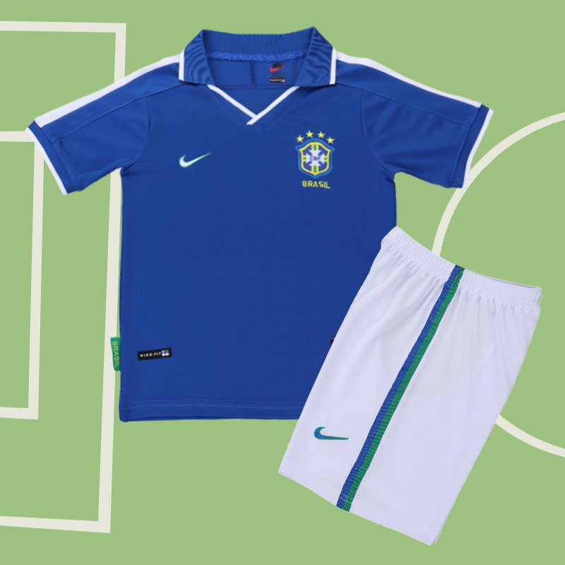 Brasilien 1997 retro fotbollströja barn – bortatröja kortärmad