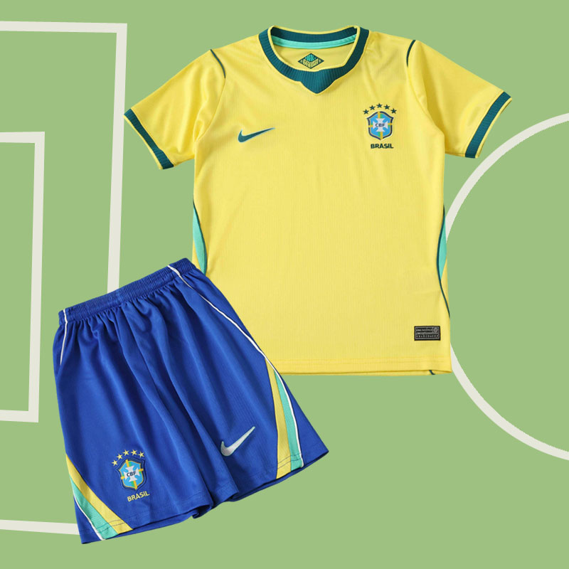 Brasilien VM 2026 barn fotbollsställ hemmatröja och shorts