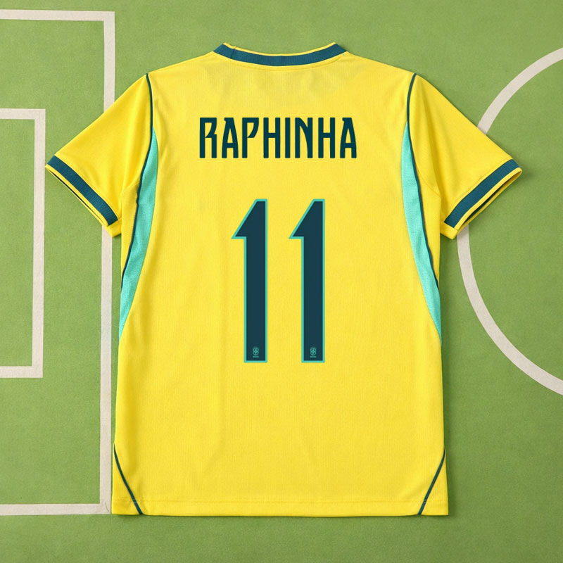 Brasilien VM 2026 hemmatröja Raphinha 11 herr – gul kortärmad tröja