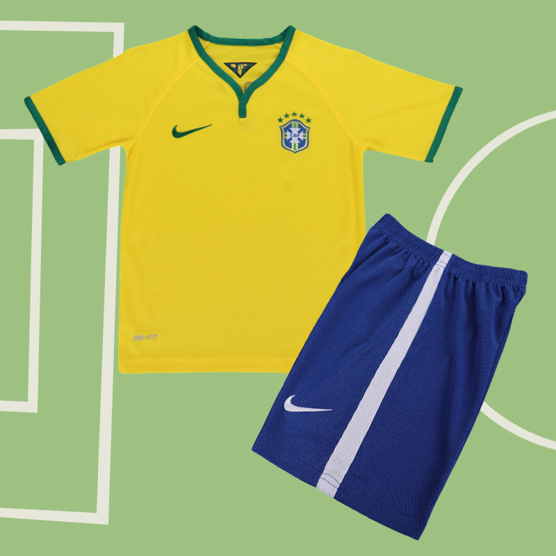 Brasilien fotbollströja 2014 för barn - retro hemmatröja kortärmad