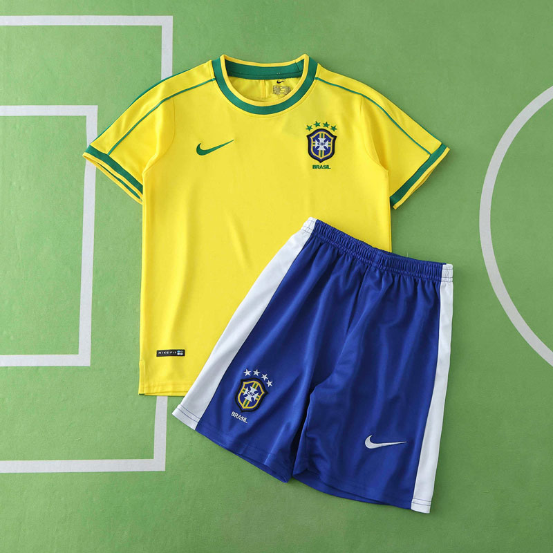 Brasiliens landslag 1998 hemmaställ barn - retro fotbollströja set med shorts