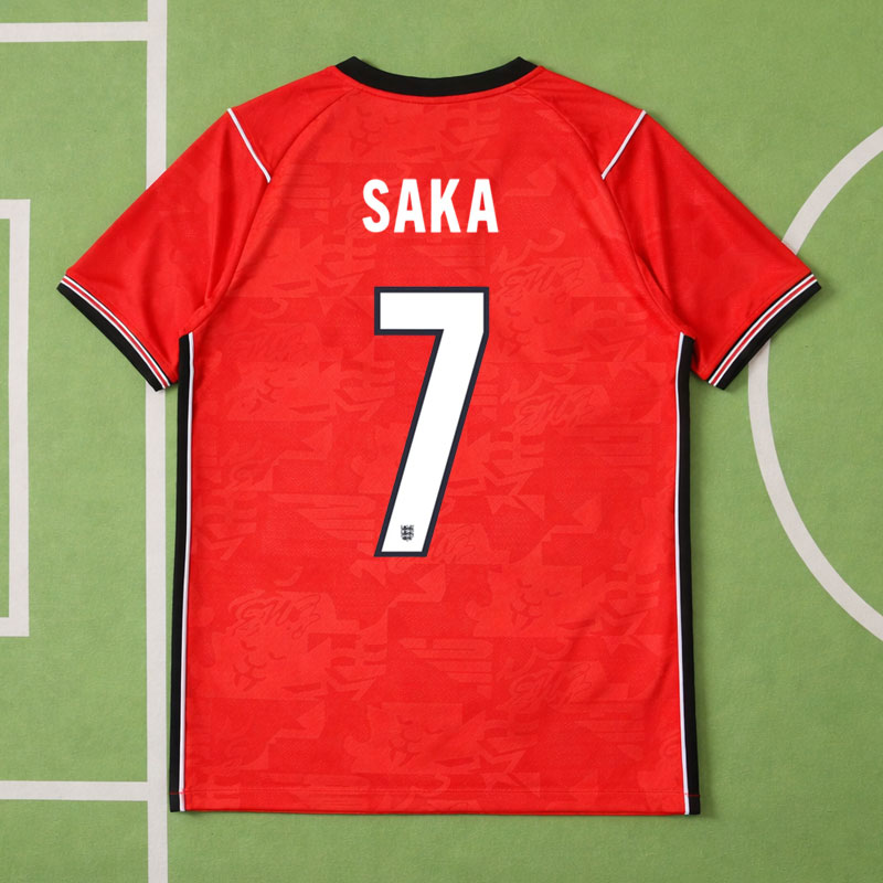 England 2026 VM bortatröja herr – röd fotbollströja SAKA 7 kortärmad