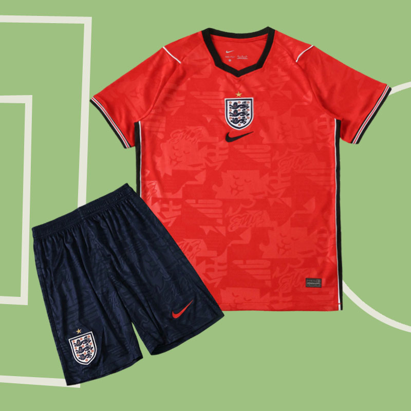 England 2026 bortatröja barn – röd fotbollströja med shorts