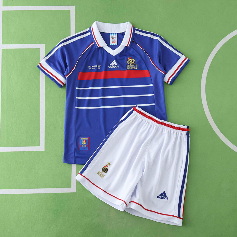 Frankrike 1998 retro hemmatröja barn - fotbollströja och shorts
