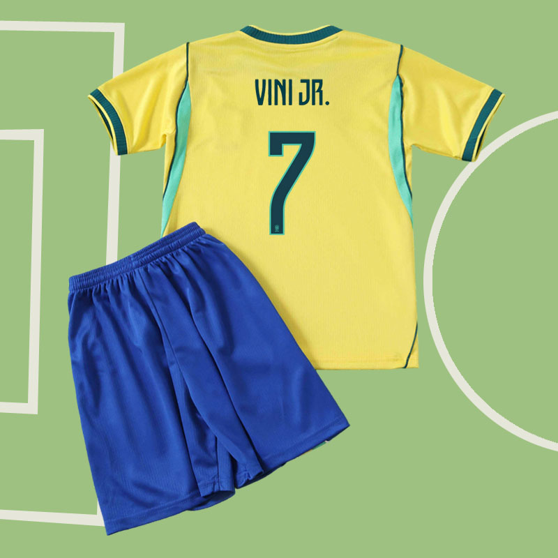 Brasilien VM 2026 barn hemmatröja – fotbollsställ med Vini Jr 7 tryck