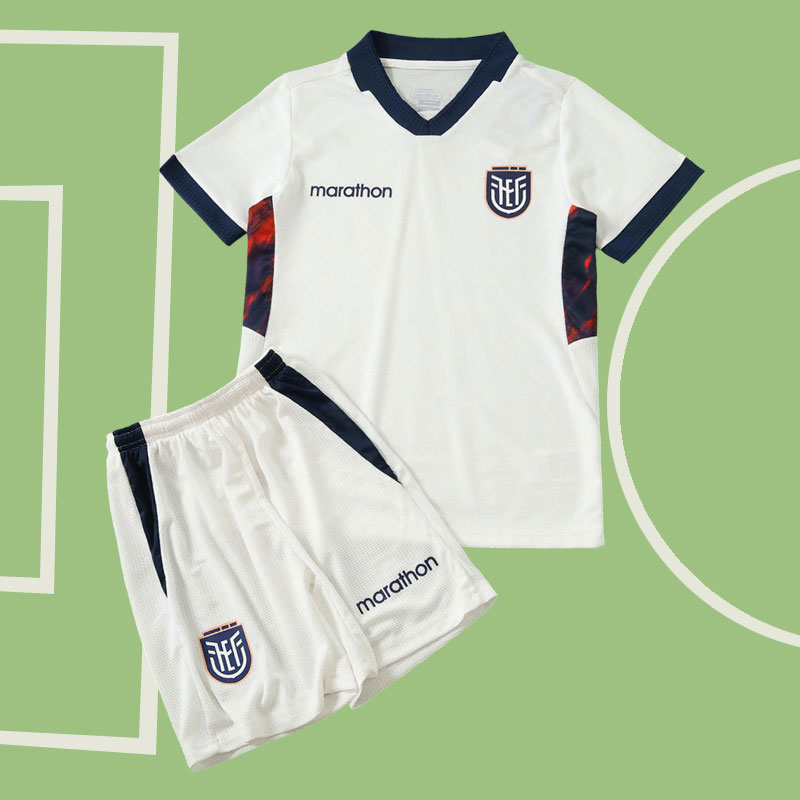 Ecuador 2026 barn tredjetröja – vit fotbollströja med shorts VM