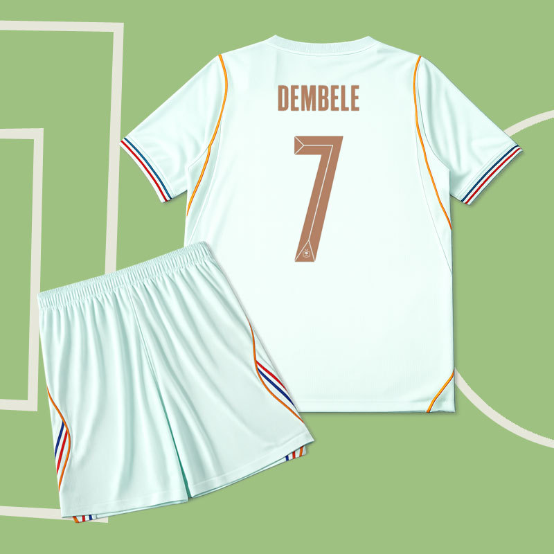 Frankrike VM 2026 Dembele 7 barn bortaställ med shorts