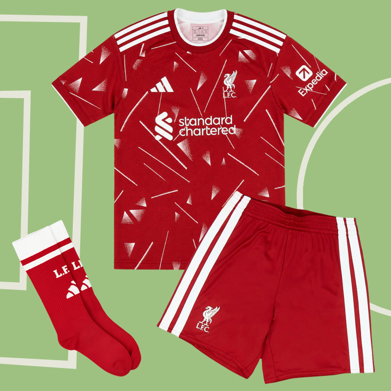 Barntröja Liverpool 2026/27 hemmaställ - röd fotbollströja och shorts