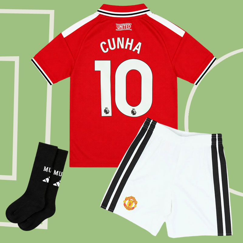 Manchester United 2026-27 röd tröja barn Cunha 10 hemmaställ