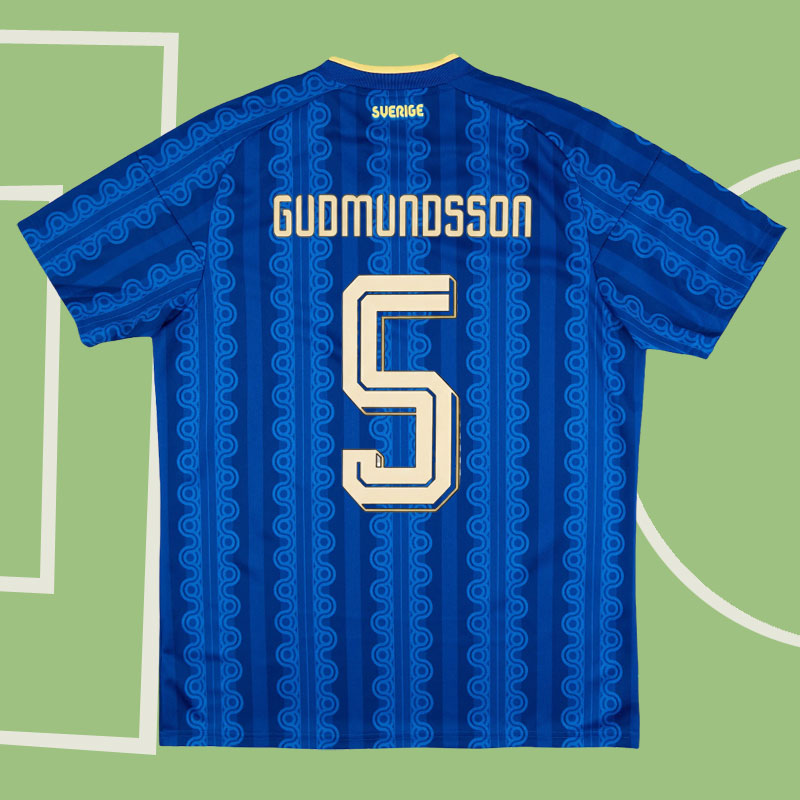 Sverige VM 2026 bortatröja Gudmundsson 5 – blå herr fotbollströja