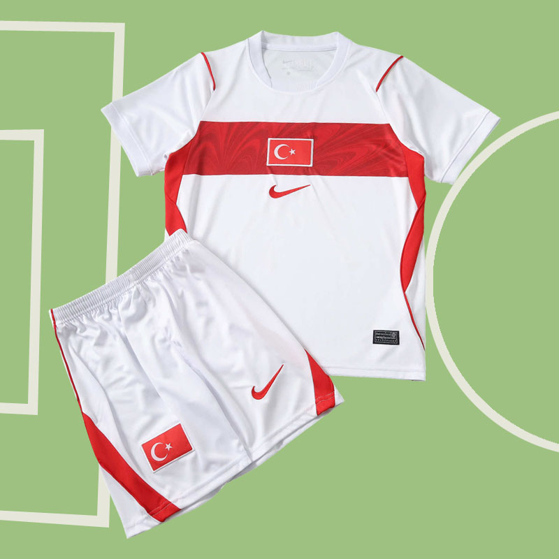 Turkiet bortatröja VM 2026 barn - vit fotbollströja och shorts