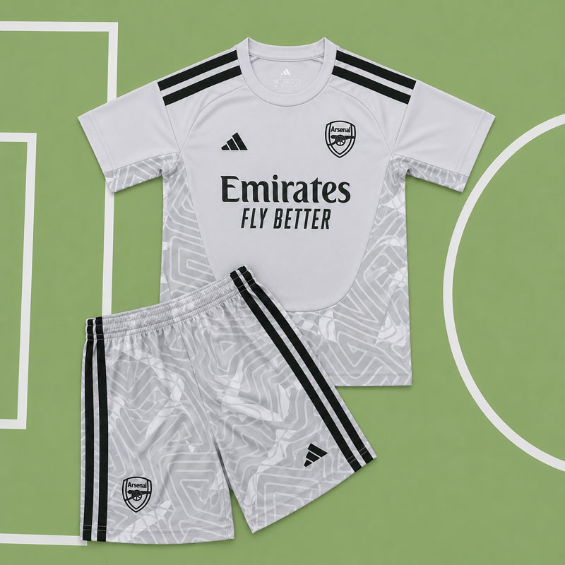 Arsenal grå målvaktsställ för barn 2026/27 - tröja och shorts