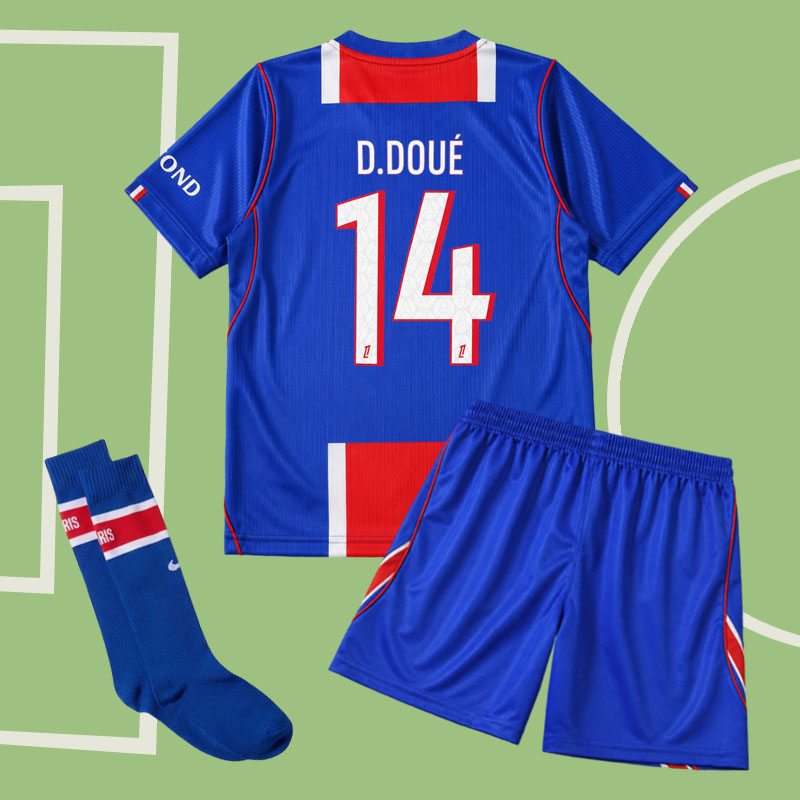 PSG hemmatröja 2026/27 barn med D. Doué 14 - fotbollströja med shorts